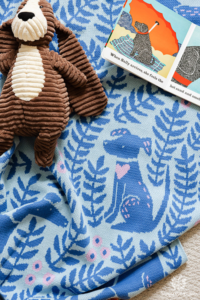Dog Park Knit Blanket blanket digital illustration dog flowers handdrawn home decor illustration knit pattern surface pattern design