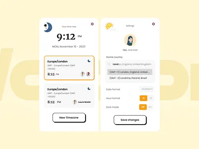 Timezone app card dropdown mobile timezone ui