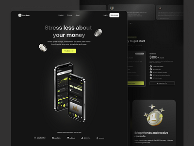 Smartbank - Fintech Landing Page dark modern professional redesign ui uiux design ux web design