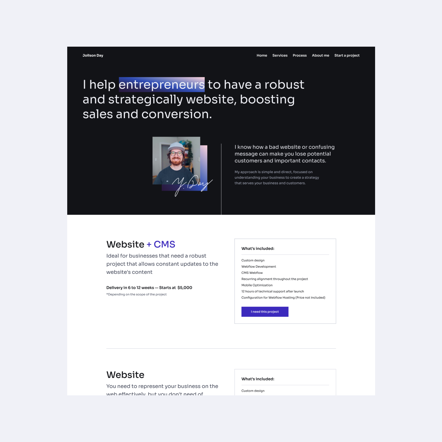 Service page of portfolio web design gradient portfolio pricingpage servicepage uidesign webdesign webflow