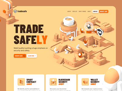 TradeSafely Landing Page 3d branding crypto illustration landing page logo safe security shield tech trading web3
