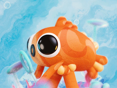 Bubbly Summer 🐠✨🌊 3d 3d art animation branding bubbles character characters colors design fish graphic design illustration kawai kawaii love motion graphics ocean plants summer ui