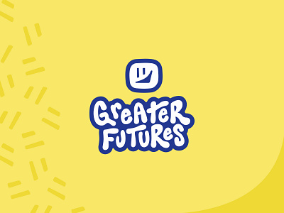 Greater Futures Lettering & Logo blue and white brand design branding bubbly chart confetti finance financial fun hand lettering happy face lettering logo logo design money navy quirky retro yellow youthful