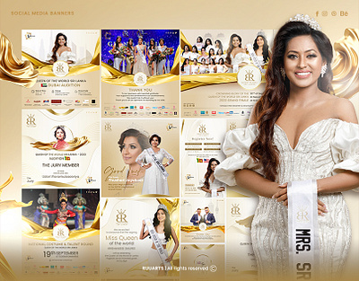 Queen of The World Sri Lanka 2023 | Social Media Banners beauty pageant content creation gold white graphic design miss world social media banner