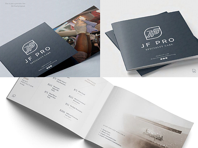 Car Detailing Brand Services Booklet Editorial Design car clean detailing editorial elegant j logo luxury minimalist white glove