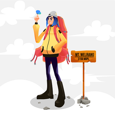 Female Hiking cute illustration