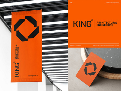 King AE abstract architecture branding building business card engineering flag future futuristic industrial logo loop orange symbol tech utilitarian