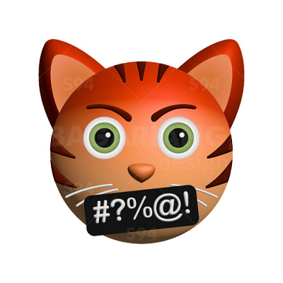 Angry swearing 3D orange cat with green eyes graphic design negative