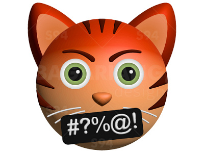 Angry swearing 3D orange cat with green eyes graphic design negative