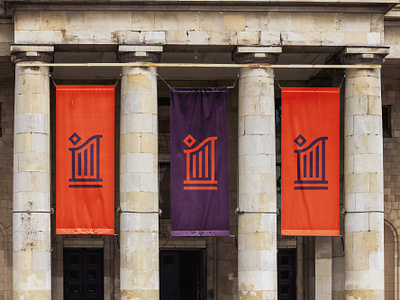 Banners with Christendom University Logo and Colors banner branding christendom christian college education identity logo orange pillars purple university