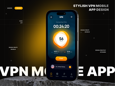 VPN Mobile App Design 3d animation app app design design hr rumen minimal mobile mobile app mobile app design motion graphics trendy design ui uiux vpn vpn app vpn app design vpn design