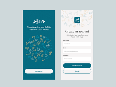 Lime - Lifestyle app app illustration login mobile sign up splash ui ui design
