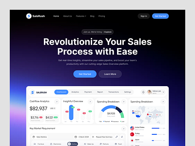 Saas website for Sales Management -SaleRush b2b business card crm ecommerce homepage landing page management product design saas saas product saas website sales sales dashboard ui ux web web design web3 website