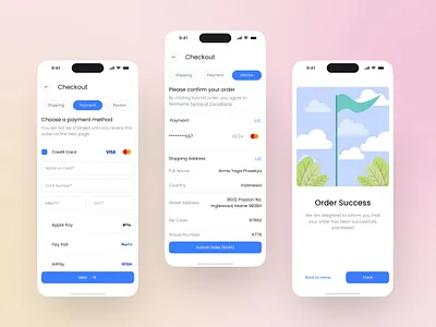 Checkout Design Exploration UI UX app cart checkout flow e commerce form input field ios mobile order details order review progress bar shopping cart stepper ui user interface ux
