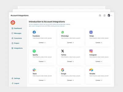 SaaS - Account Integrations account integration account listing account management admin panel admin ui admin uiux card crm crm dashboard dashboard integration inventory management management dashboard marketplace saas ui ux ui ux design user dashboard web3 design