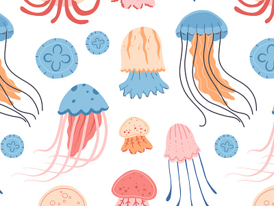 Jellyfish pattern beach cartoon concept design flat illustration jellyfish kids marine ocean pattern sea underwater vector