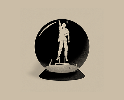 Companion piece black illustration monochrome mood person shading snowglobe underwater white