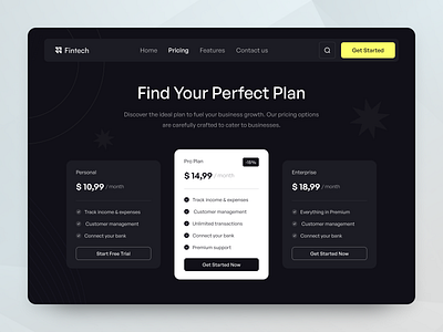 Pricing Plans, Fintech, SaaS Website Design banking dark finance financial fintech modern payment plan plans price pricing page pricing plan saas subscribe subscription trend2024 ui design ui ux web design website