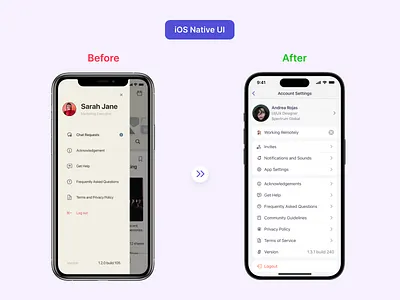 iOS Native UI transformation account settings ios ios native mobile app mobile design native ui profile redesign revamp ui design ui transformation