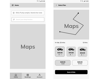 Taxi Booking Mobile App - Wireframe mobile design mobile i taxi booking wireframes