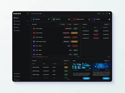 Hosting Automation Dashboard automation dashboard hosting hosting dashboard ui ux