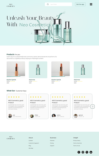 LANDING PAGE FOR COSMETICS PRODUCT animation graphic design ui