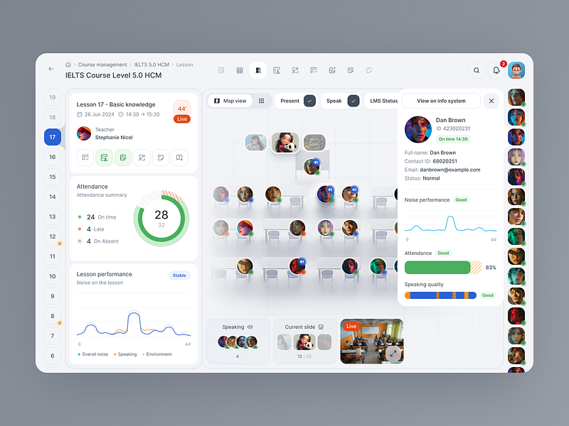 Teaching LMS - Classroom Management Dashboard chart classroom dashboard edtech education edutech floor plan learning lesson management live management dashboard map saas student