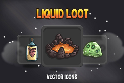 Free Liquid Loot Vector Game Icons 2d art asset assets fantasy game game assets gamedev icon icone icons indie indie game liquid loot mmo mmorpg rpg set vector