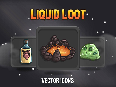 Free Liquid Loot Vector Game Icons 2d art asset assets fantasy game game assets gamedev icon icone icons indie indie game liquid loot mmo mmorpg rpg set vector