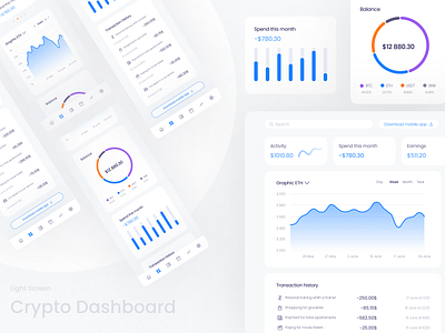 Crypto Dashboard project light screen theme crypto dashboard design desing project ui ux web