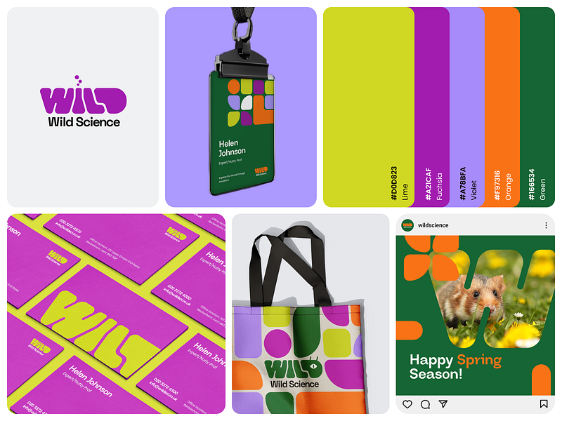 Branding for Wild Science 2d animals bento brand book branding bright business card children colorful design graphic design guidelines logo palette pattern social media souveniers uk vector zoo