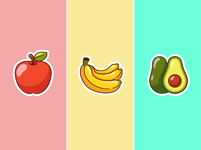 Fruit Collection🍎🍌🥑 apple avocado banana branding doodle flat food fresh fruit green healthy icon illustration juice logo smoothies sticker sweet vector
