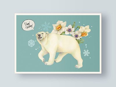 February Birthday Card Illustration animal birthday flowers illustration postcard