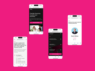 PershingVentures.com ➔ Mobile Design design figma funding investment layout mobile pink responsive ui web design webflow website