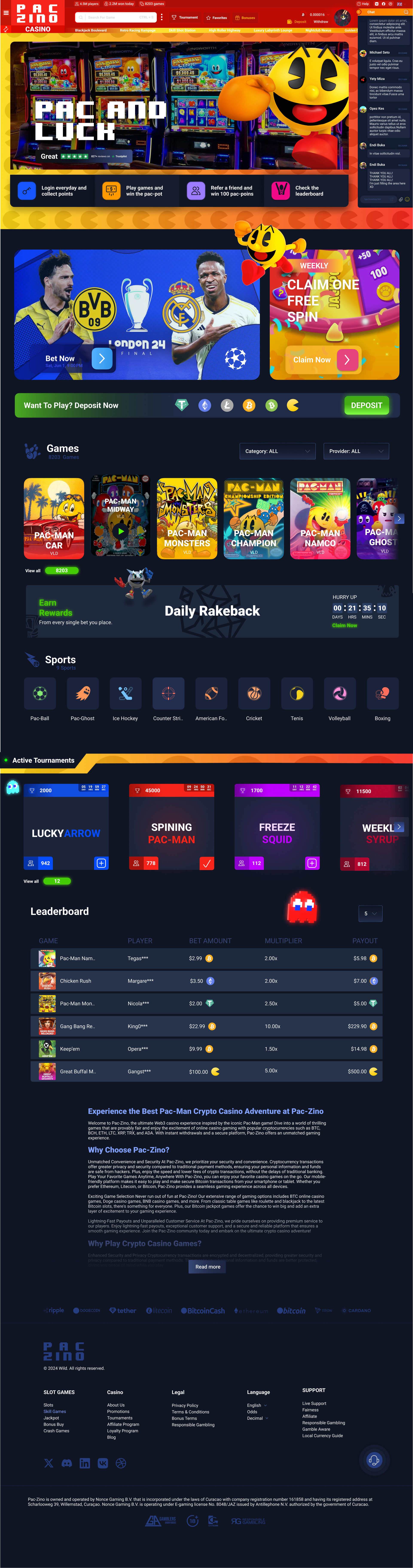 Pac-Zino casiono ui web design