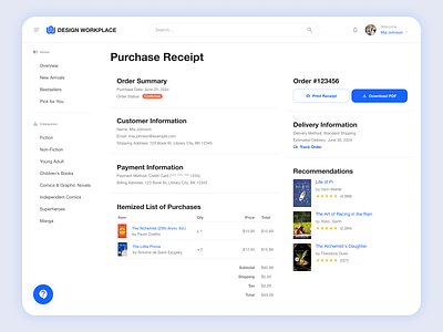 #DailyUI Day 17: Purchase Receipt app book store dailyui day 17purchase receipt design design challenge interface mobile prototype purchase purchase receipt recepit recommendation ui uidesign user userinterface ux uxdesign web