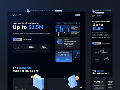 Landing page UI 3d blue business buttons dark glass gradient hero illustrations interface landing page marketing stats tailwind trading ui