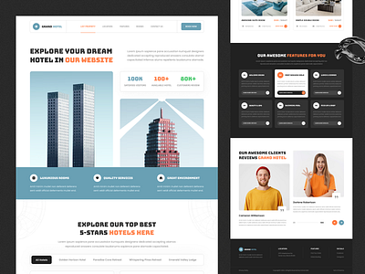 Grand Hotel - Hotel Booking Website apartment booking platform booking website destination dribbble 2024 hotel book hotel booking landing page hotel booking website hotel booking website ui hotel booking website ui design hotel reserving landing page hotel booking mobile responsive design platform design property room tourism agency user experience design user interface design website responsive version
