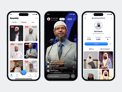 Islamic - Live streaming App clean design halal halal design islamic islamic app islamic video app live app live streaming mobile app muslim muslim app social media app streaming tiktok ui uidesign ux video app