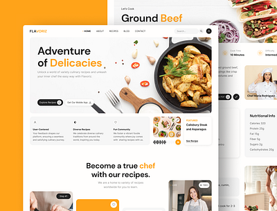 Food Recipes Website UI Design Figma bento business chef clean community cook cooking cooking food delicious figma food food recipe orange recipe ui ui design uiux web design website