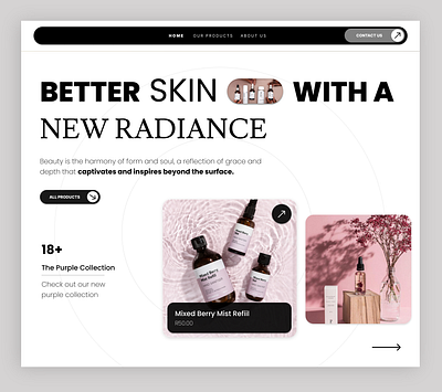 SKINCARE BRAND WEBSITE HEADER DESIGN header landing page skincare ui web design web development