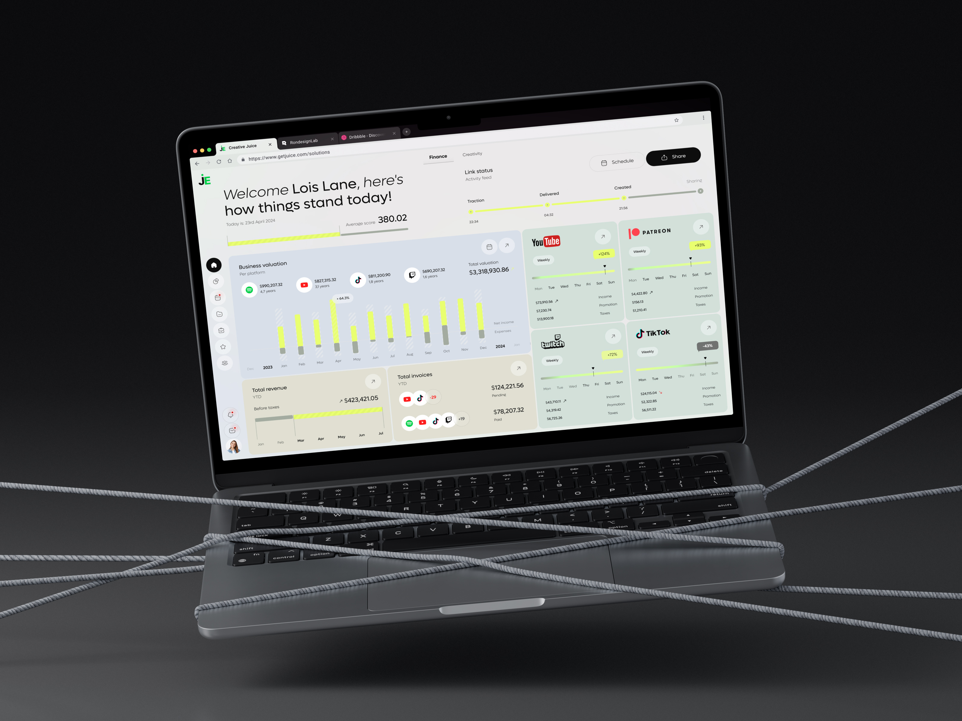 Creative Juice - Blogger Finance SaaS Dashboard admin ai ai app app app design b2b blogger crm dahboard design finance fintech product design saas software ui ux web web app web design