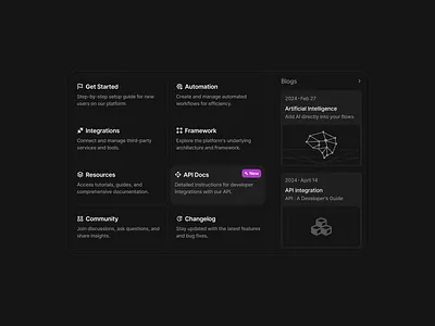 Dropdown Menu app blog card component dark mode design design system dropdown figma landing page menu minimalist modal nav bar navigation popover ui ui design ui kit widget