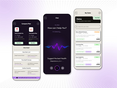 InShield: A Seamless Insurance App amount buy card chatbot claim compare contact dark health insurance latest mobile design neobrutalism new offer plan process processing trending uiux