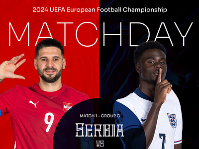 Euro 2024: Serbia v England Matchday Graphic art design england euro2024 football football player graphic design illustration matchday graphic mitrovic saka serbia soccer