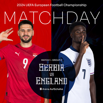 Euro 2024: Serbia v England Matchday Graphic art design england euro2024 football football player graphic design illustration matchday graphic mitrovic saka serbia soccer