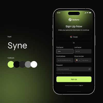 Daily UI #001 Sign Up app challenge colors energy green login mobile mobile app sign up signup typography ui uiux user experiance user interface