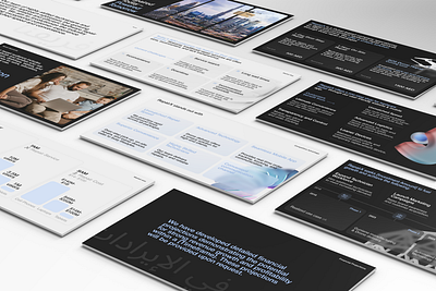 Investment presentation for business in Dubai 3d bento black branding business design designer drone dubai graphic design infographics invest logistic pitch pitch deck presentation slide ui ux white