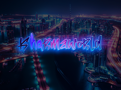 KharmaWorld ✦ Logo Design branding bright cartoonic city lights colorful futuristic logo logo design mockup neon nft typeface wordmark
