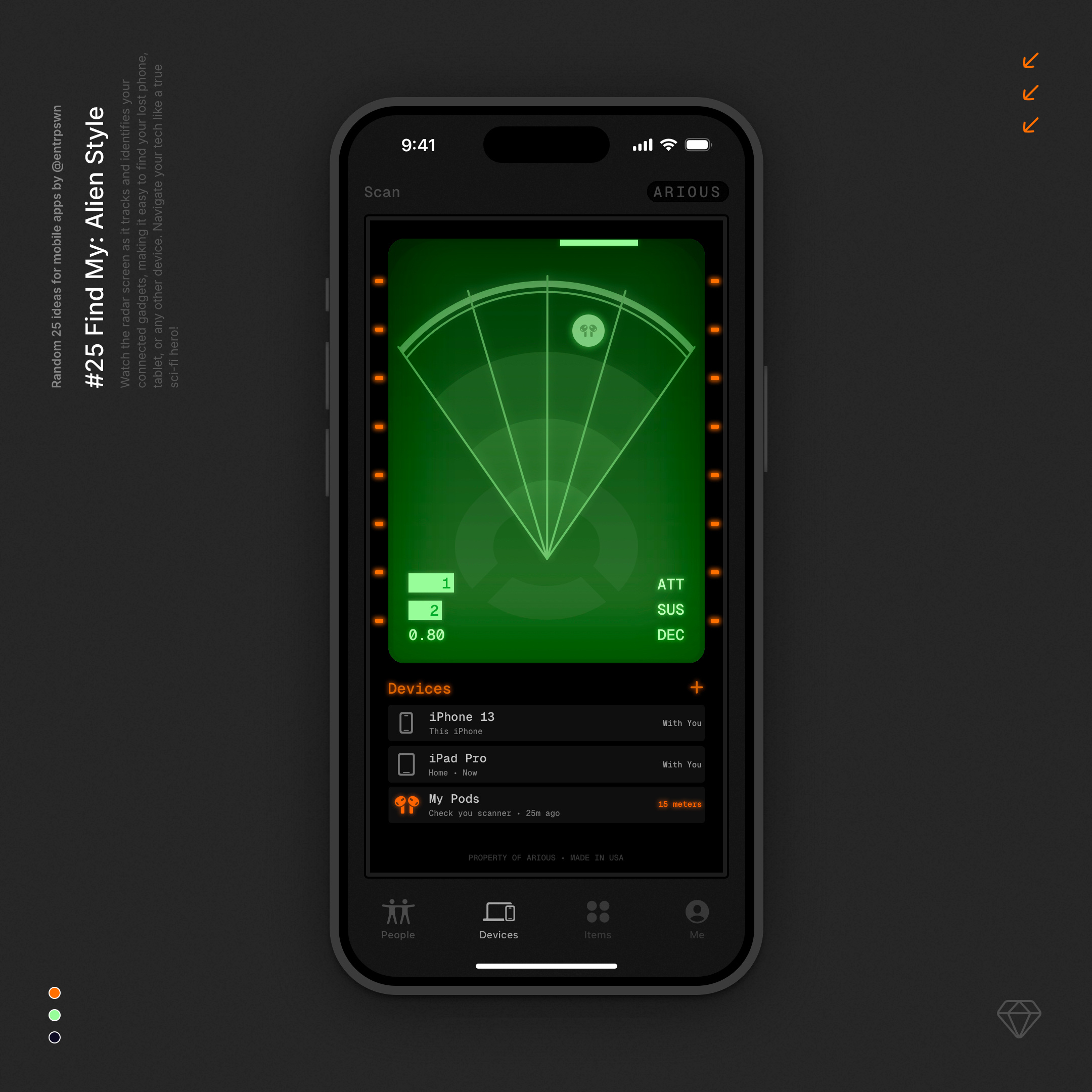 Find My, Alien Style app daily ui dark mode ios mobile sci fi sketch ui